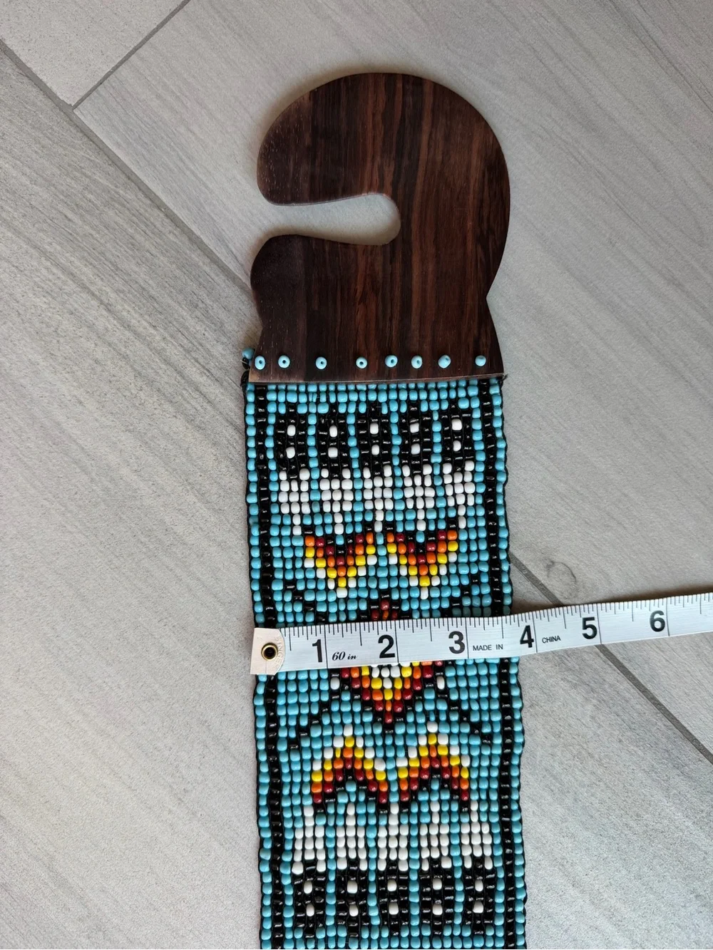 Native American Beaded Belt With Wooden Buckle
